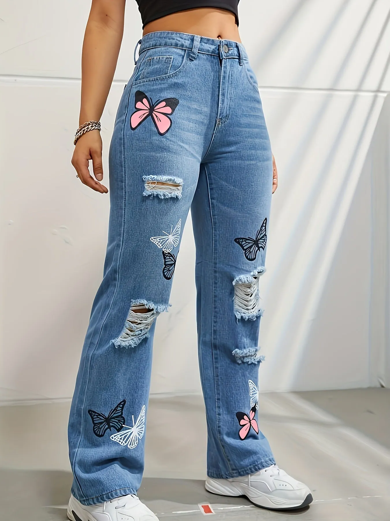 Denim Pants High Waisted Straight Leg Jeans