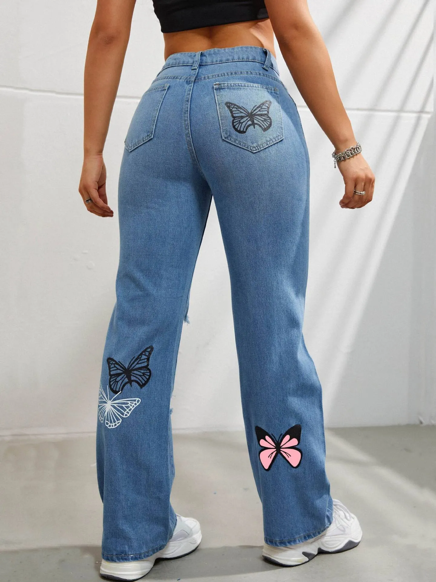 Denim Pants High Waisted Straight Leg Jeans