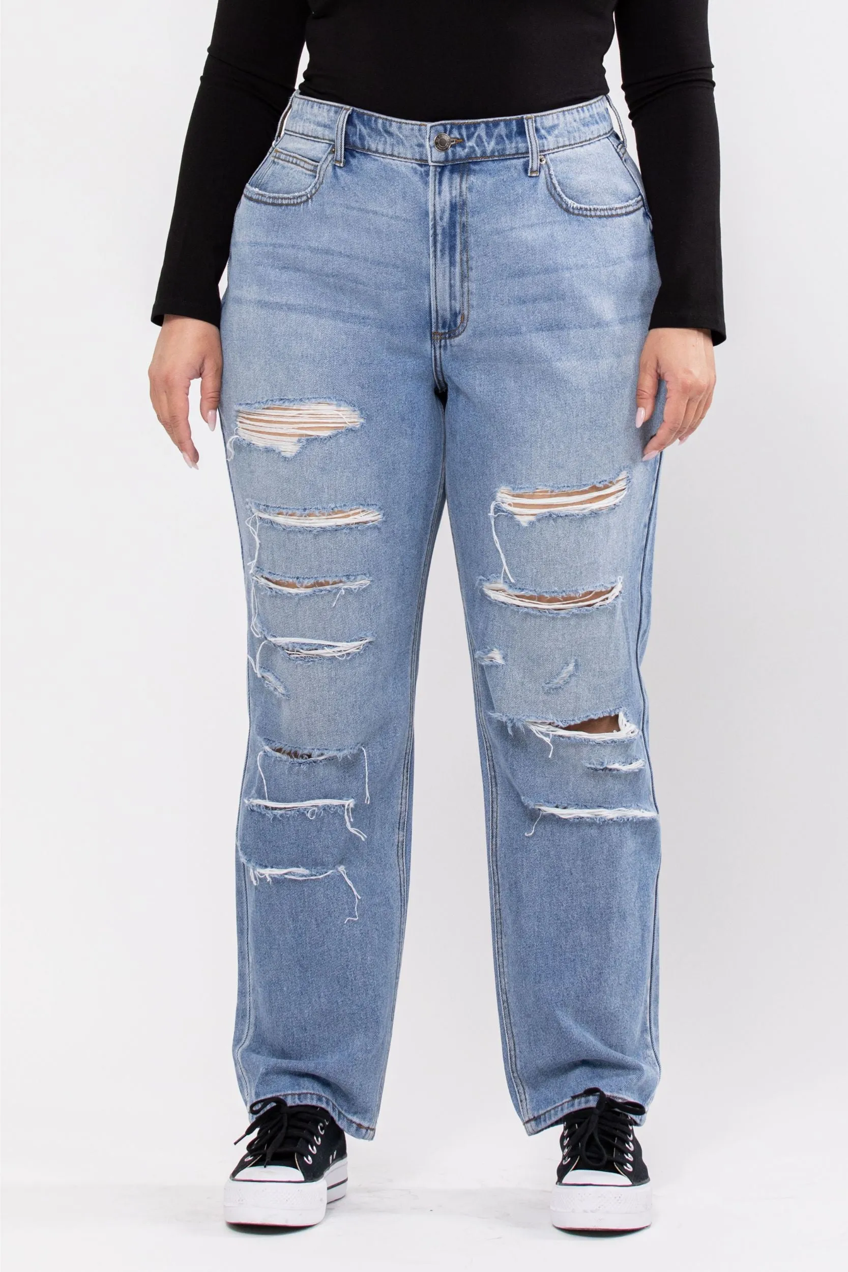 Distressed Plus Size Boyfriend Jeans