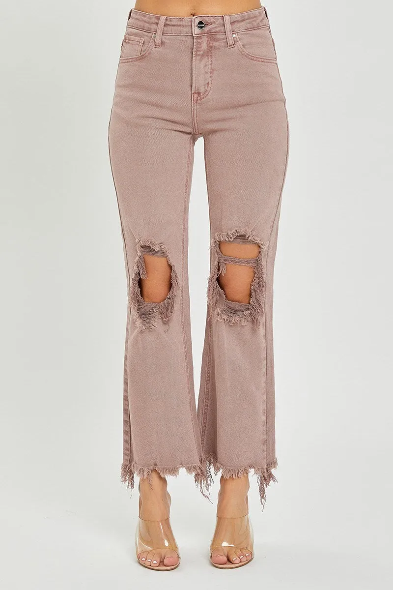 Distressed Straight Leg Mauve Jeans
