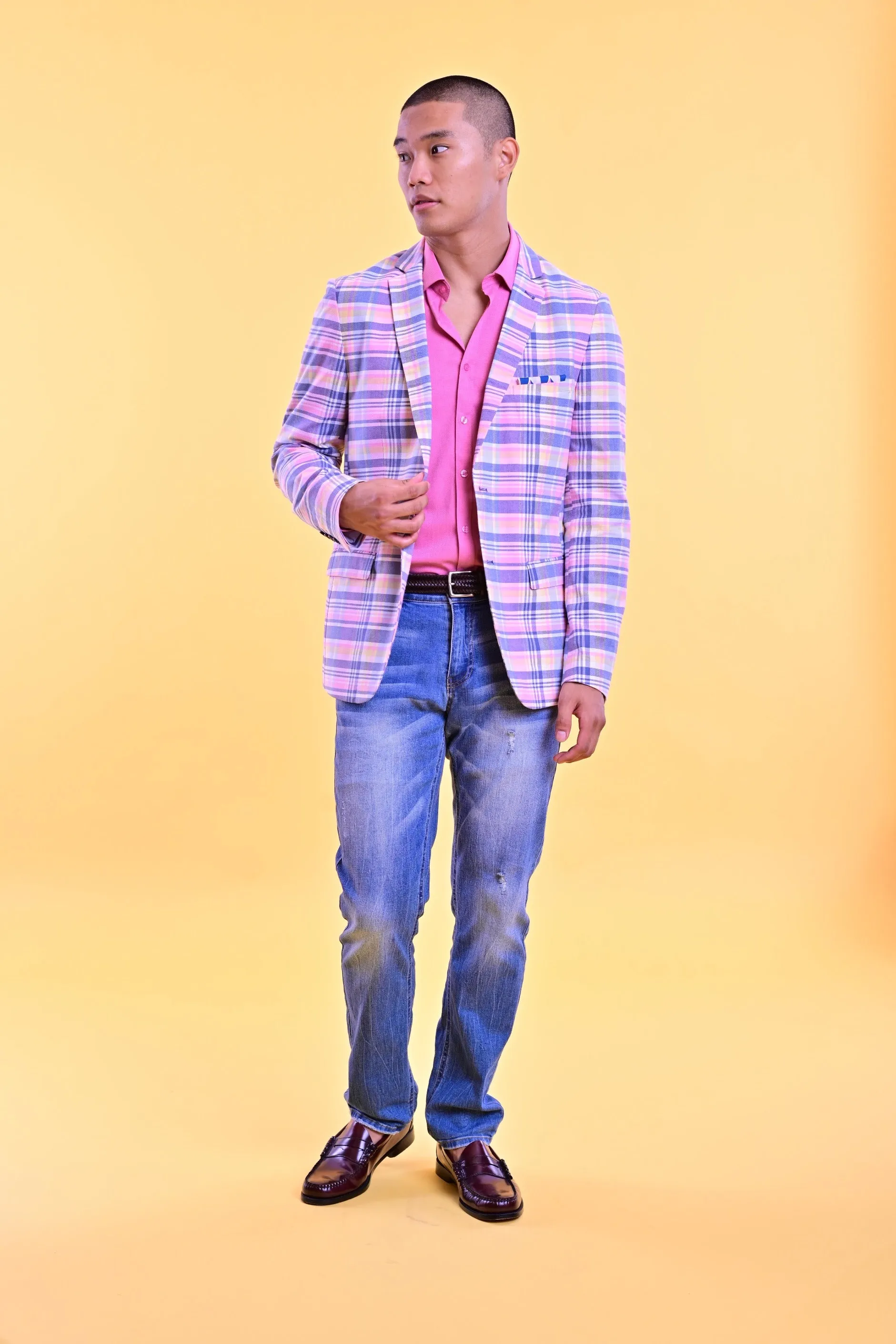 Dover Notch Jacket - slim - Pink Yellow Madras