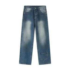Fashion Men's Gradient Jeans Personalized Pocket Design Trendy Menwear Summer Loose Straight Washed Denim Pants 9A7645