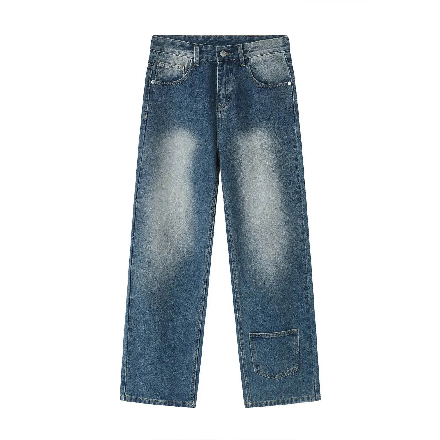 Fashion Men's Gradient Jeans Personalized Pocket Design Trendy Menwear Summer Loose Straight Washed Denim Pants 9A7645