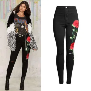Floral Embroidered Jeans For Women