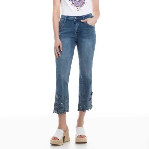 Flower Detailed Hem Jeans