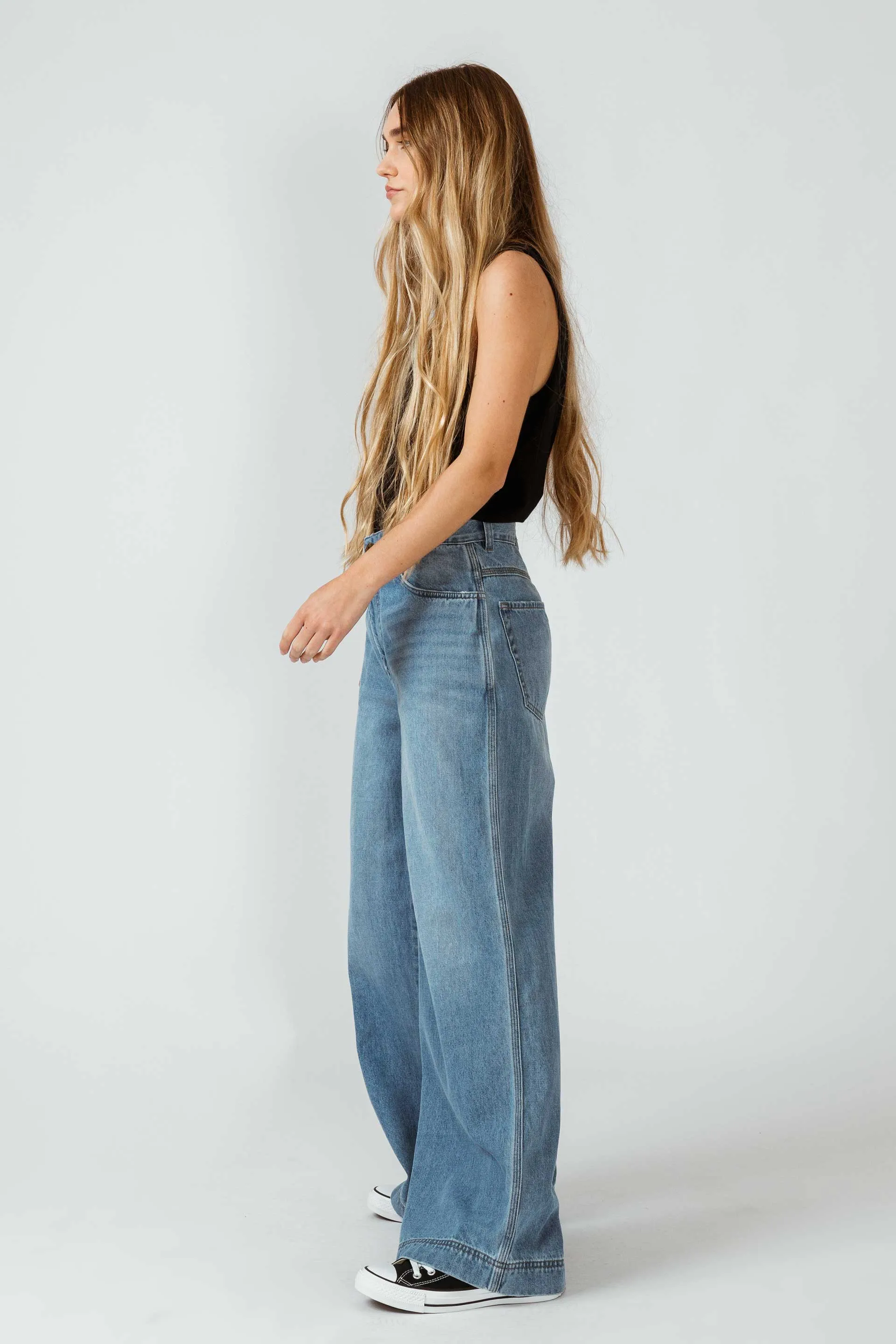 Hailey Organic Cotton Wide Leg Trousers | Medium Wash