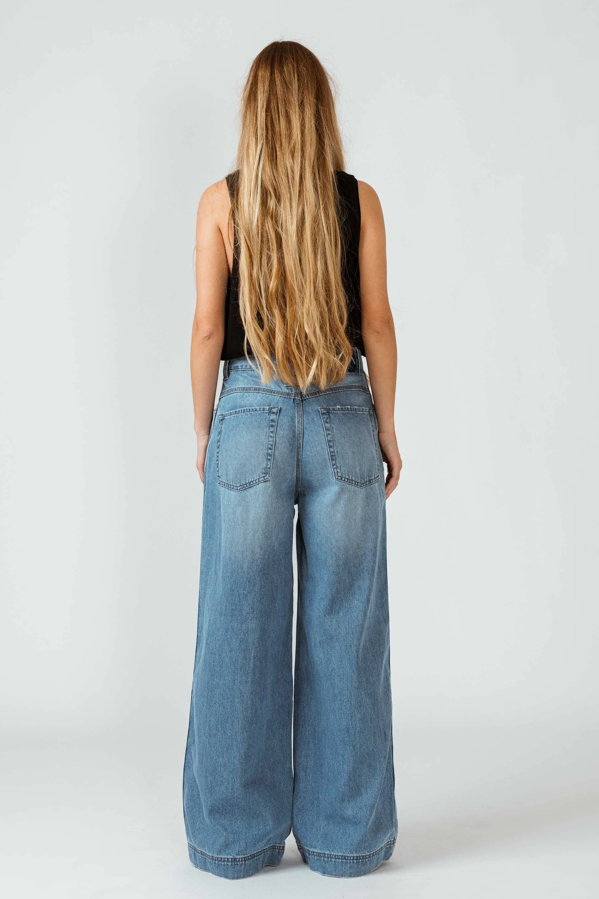 Hailey Organic Cotton Wide Leg Trousers | Medium Wash