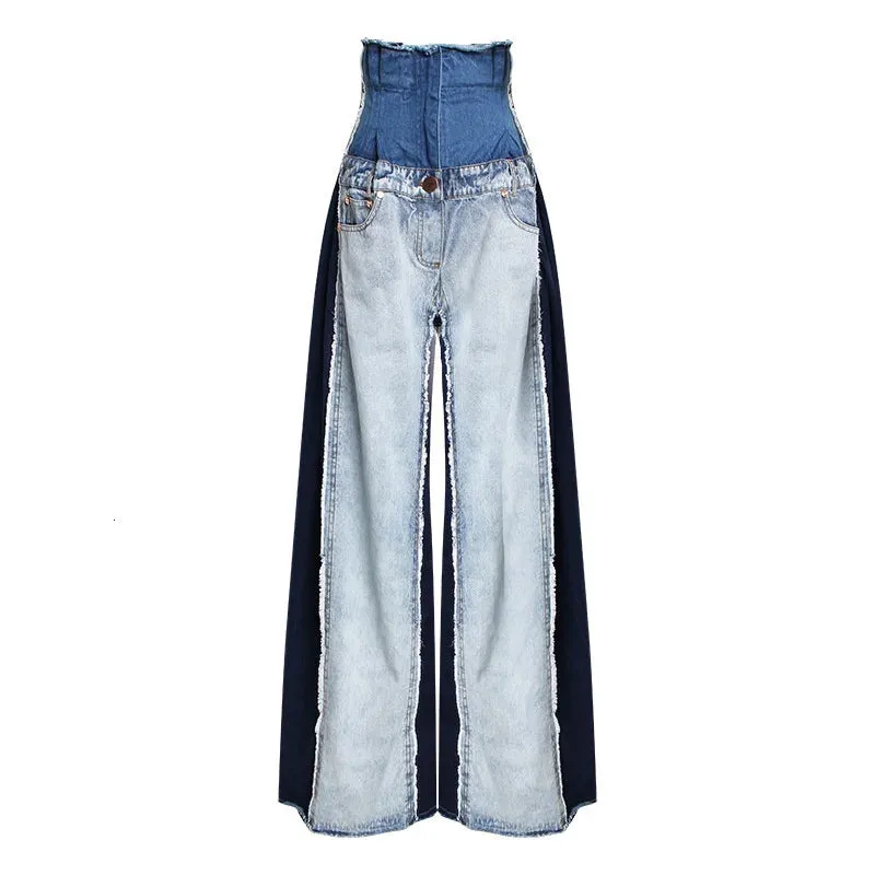 HEYFANCYSTYLE High Waist Distressed Denim Trousers