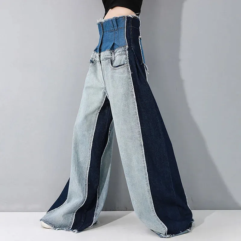 HEYFANCYSTYLE High Waist Distressed Denim Trousers