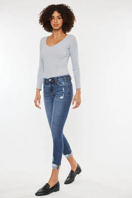 KanCan Mid Rise Dart Cropped Skinny