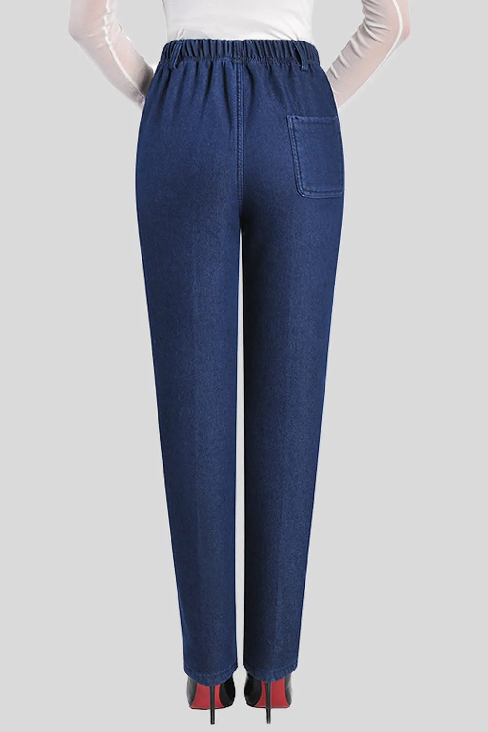 Ketty More Women Awesome Elastic Waist Side Pockets Pretty Solid Colored Alluring Jeans-WJN104573