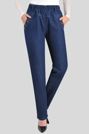 Ketty More Women Awesome Elastic Waist Side Pockets Pretty Solid Colored Alluring Jeans-WJN104573