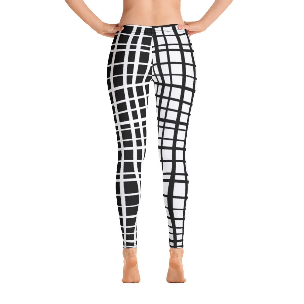 Kiki Uneven Grid Leggings--Black with White and White with Black Contrast Leg