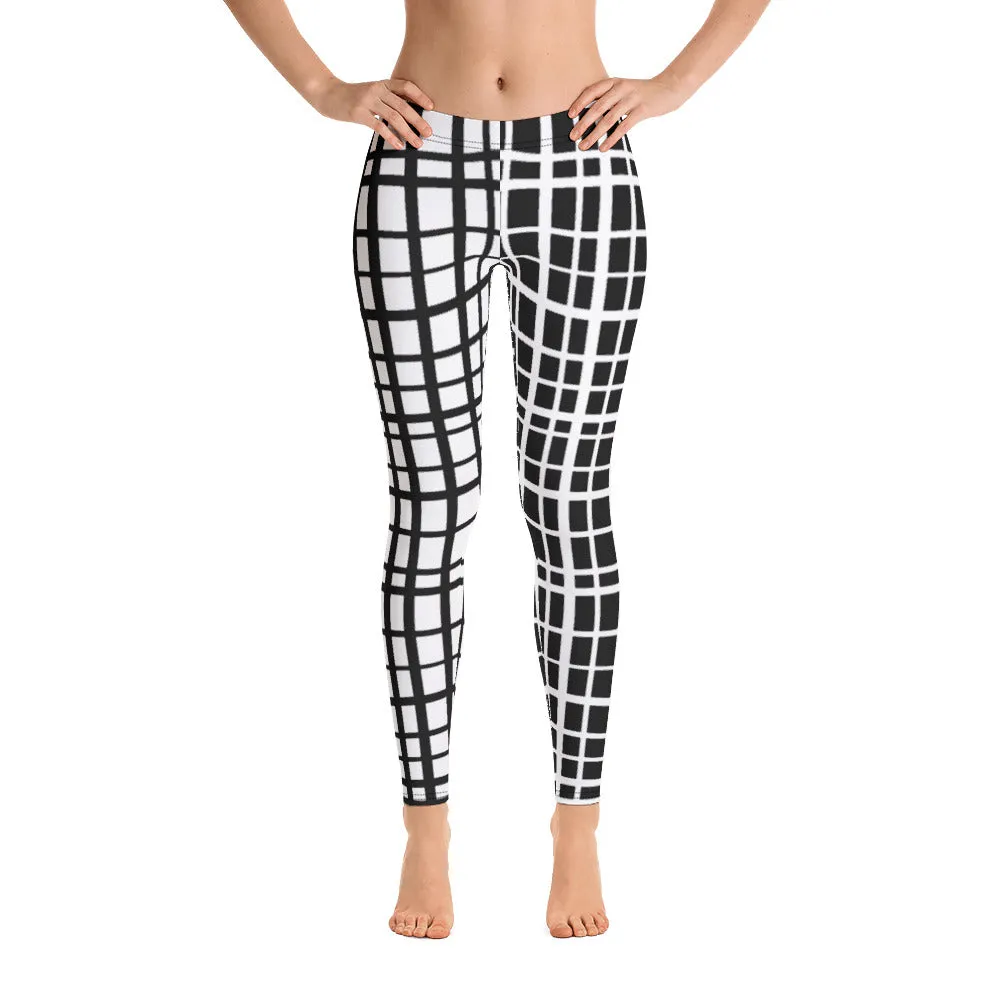 Kiki Uneven Grid Leggings--Black with White and White with Black Contrast Leg