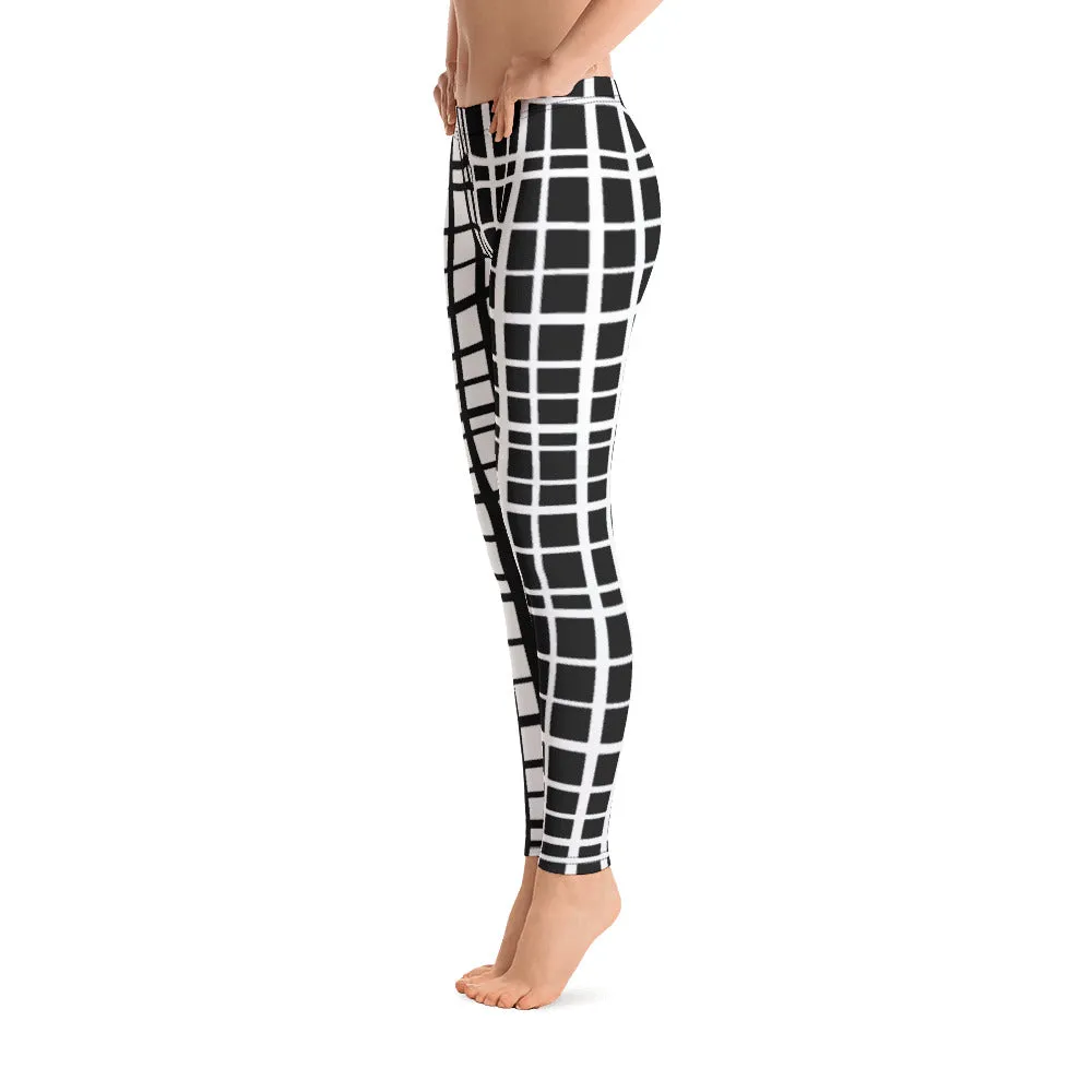Kiki Uneven Grid Leggings--Black with White and White with Black Contrast Leg