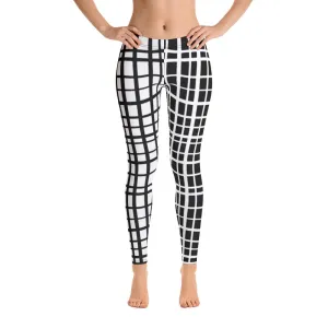 Kiki Uneven Grid Leggings--Black with White and White with Black Contrast Leg