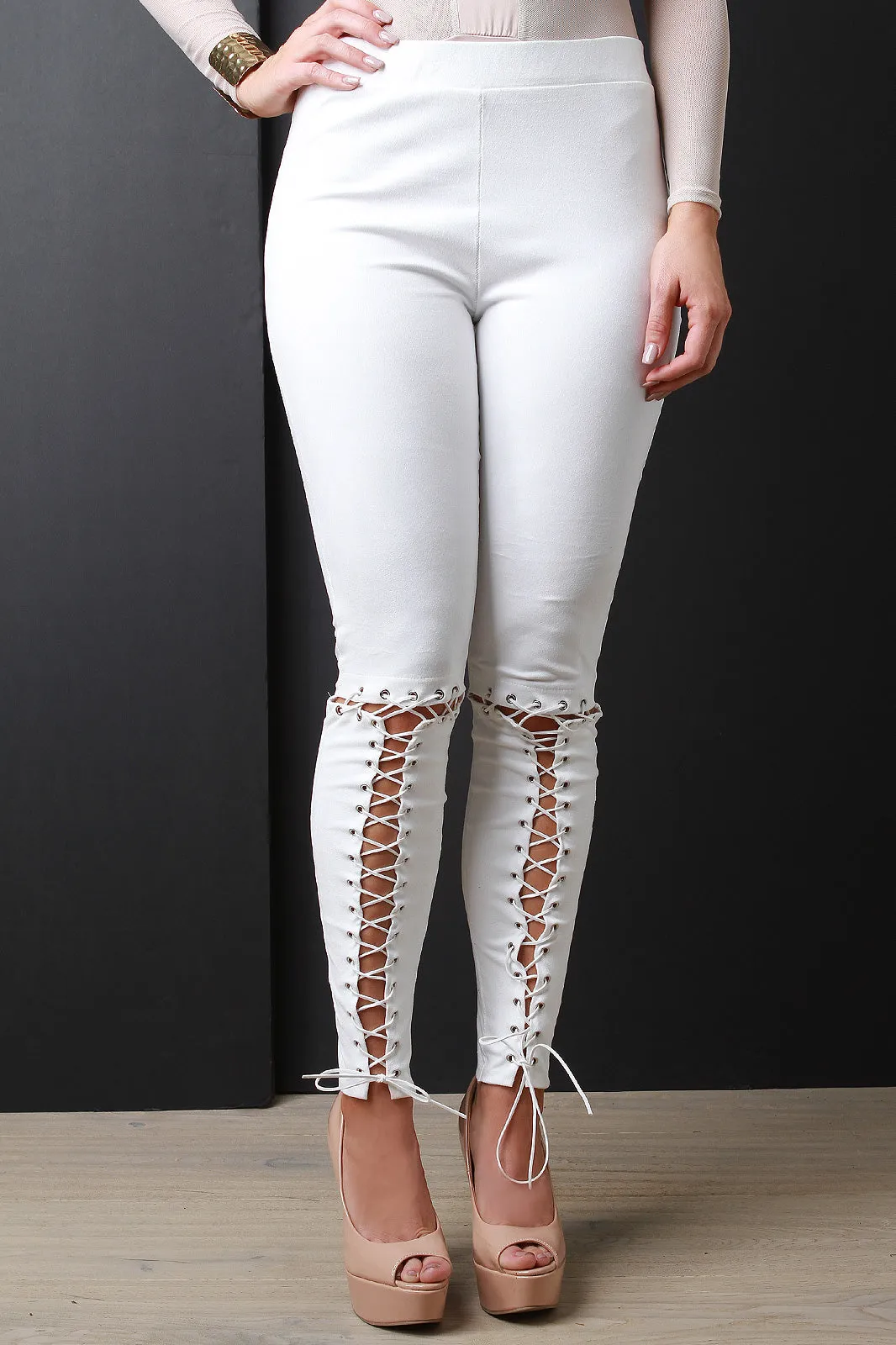 Lace-Up Vegan Suede Legging Pants