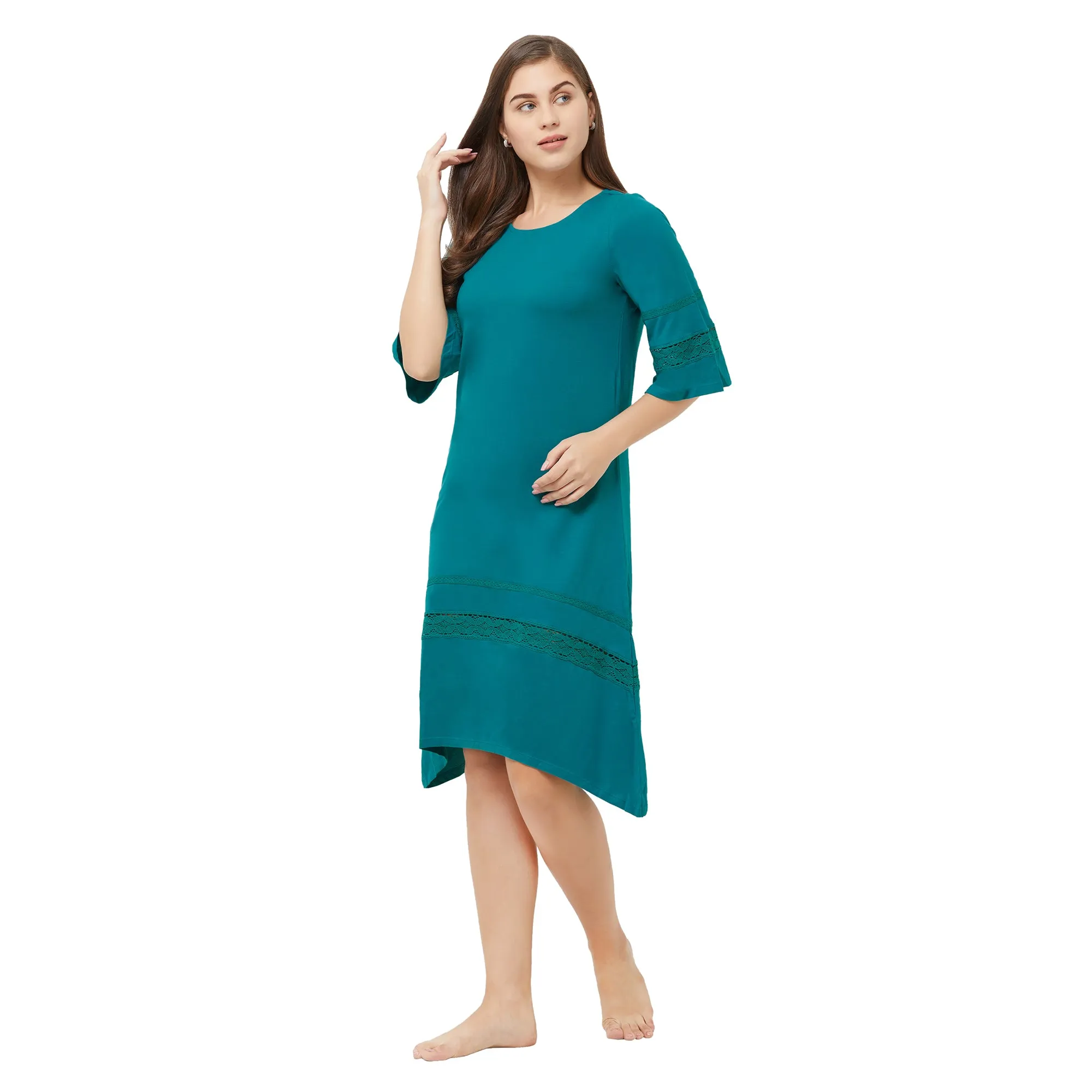 Laced knee length nighty-NT-116