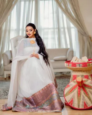 Light Color Gorgeous Habesha Dress Design Simple Ethiopian National Dress