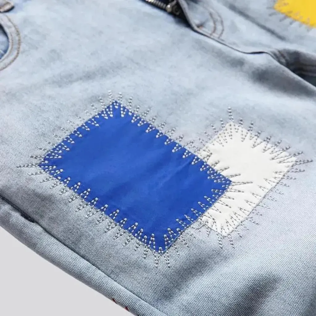 Light-wash color-patches jeans