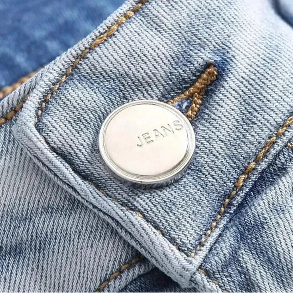 Light-wash color-patches jeans