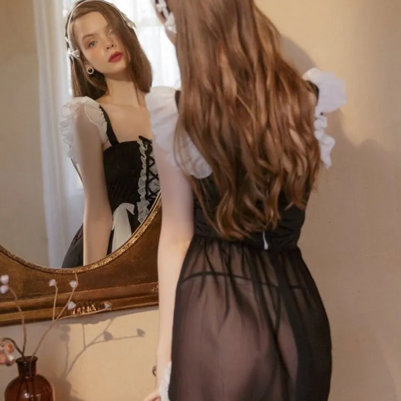 Lolita Kawaii sexy Maid Babydoll Choker Lace Nightdress