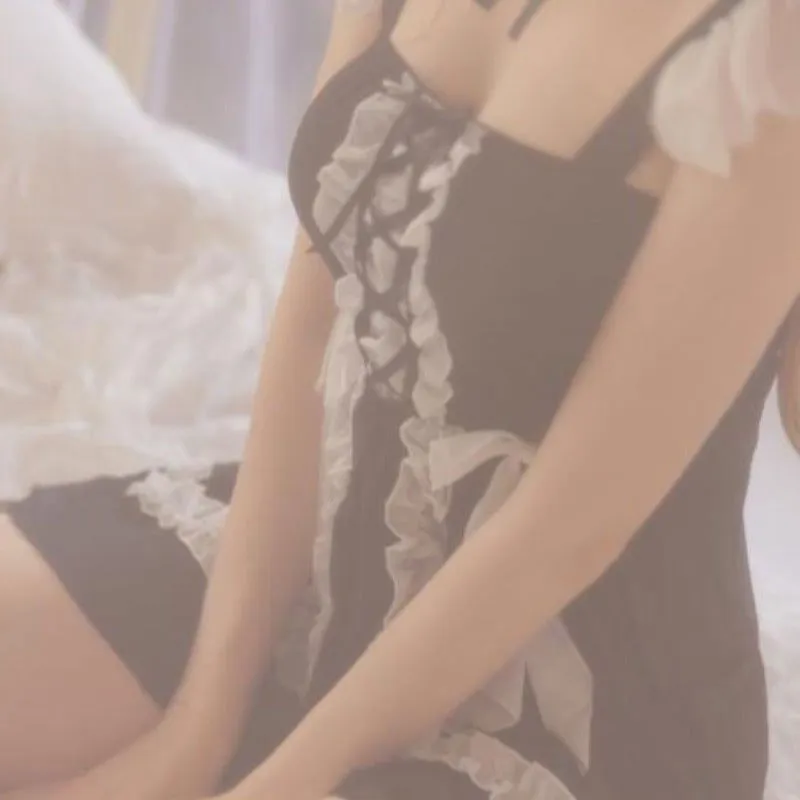 Lolita Kawaii sexy Maid Babydoll Choker Lace Nightdress