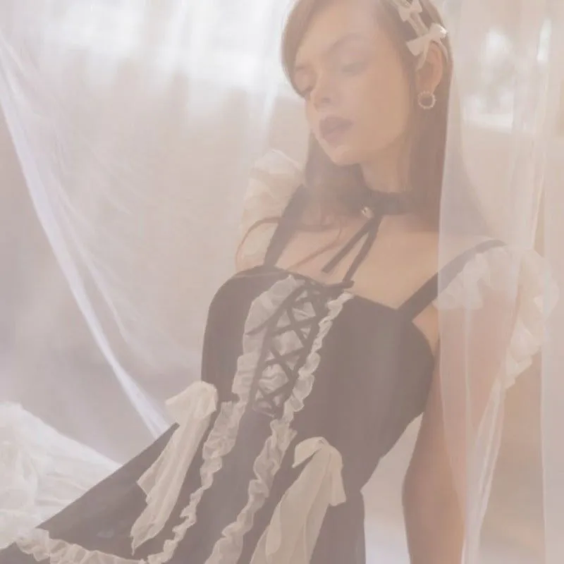 Lolita Kawaii sexy Maid Babydoll Choker Lace Nightdress