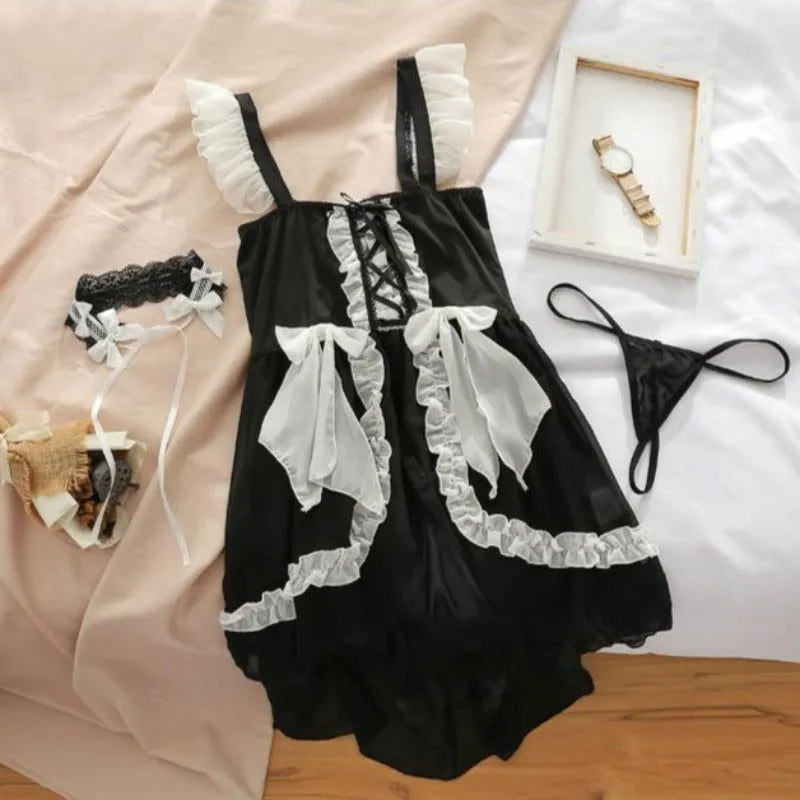 Lolita Kawaii sexy Maid Babydoll Choker Lace Nightdress