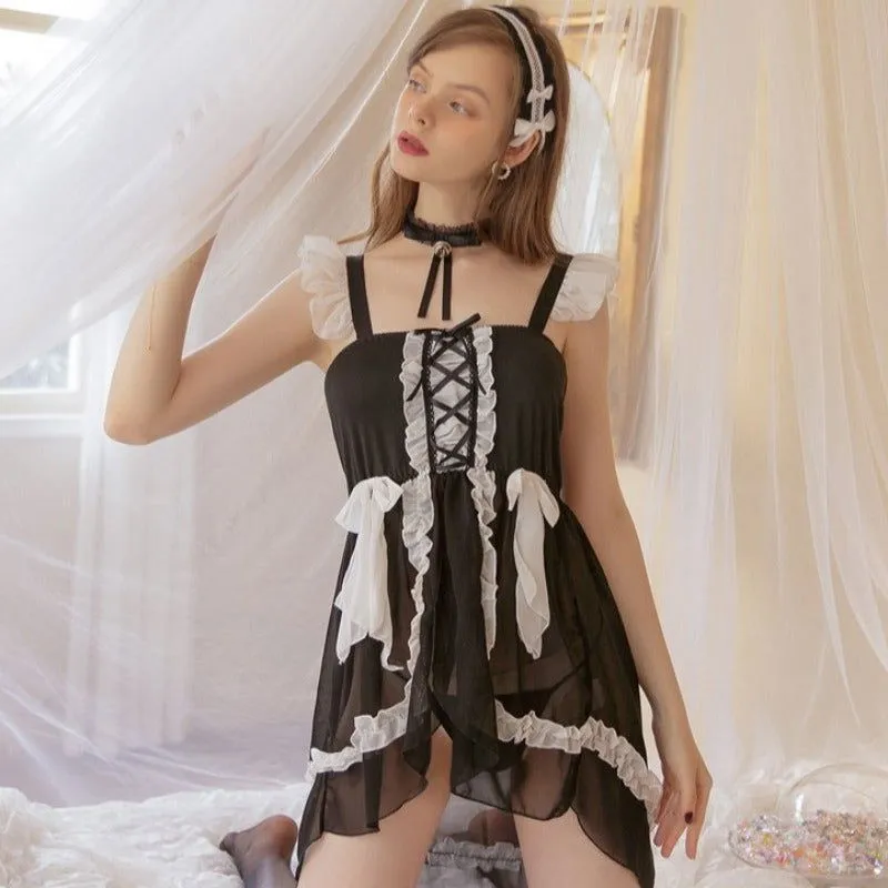 Lolita Kawaii sexy Maid Babydoll Choker Lace Nightdress