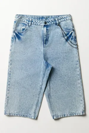 Longer Length Denim Shorts Blue