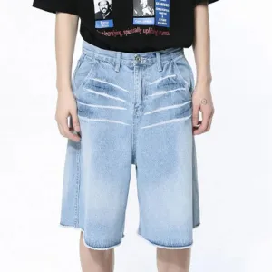 Men Denim Shorts Vintage Washed Gradient Color Loose Male Straight Jeans Knee-length Men's Wear Summer Fashion 9C4735