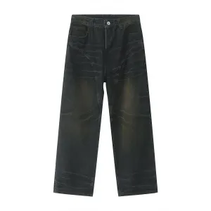 Men's Jeans Vintage Male Loose Straight Denim Pants Gradient Color Wide Leg Trousers High Street Trend 9A8121