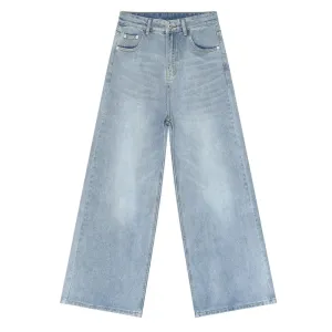 Men's Straight Jeans American Style Gradient Color Button Pockets Male Wide Leg Denim Pants Casual Spring Chic 9C4510