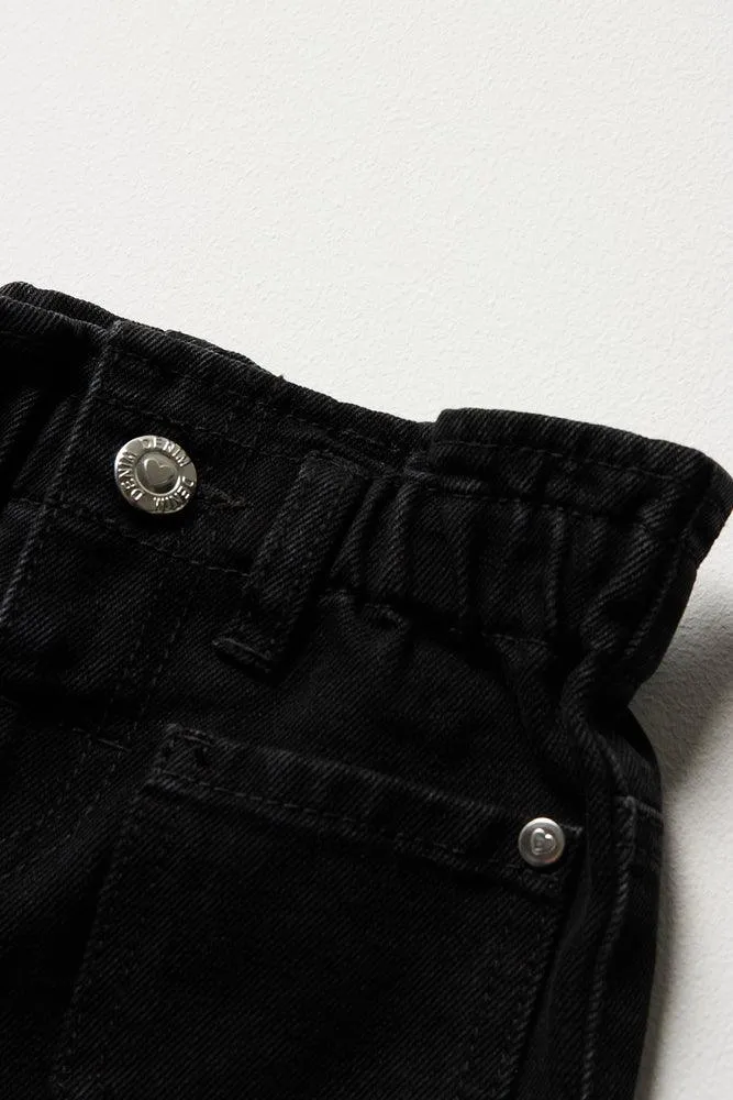 Mini Mom Paperbag Denim Jeans With Hair Tie Black