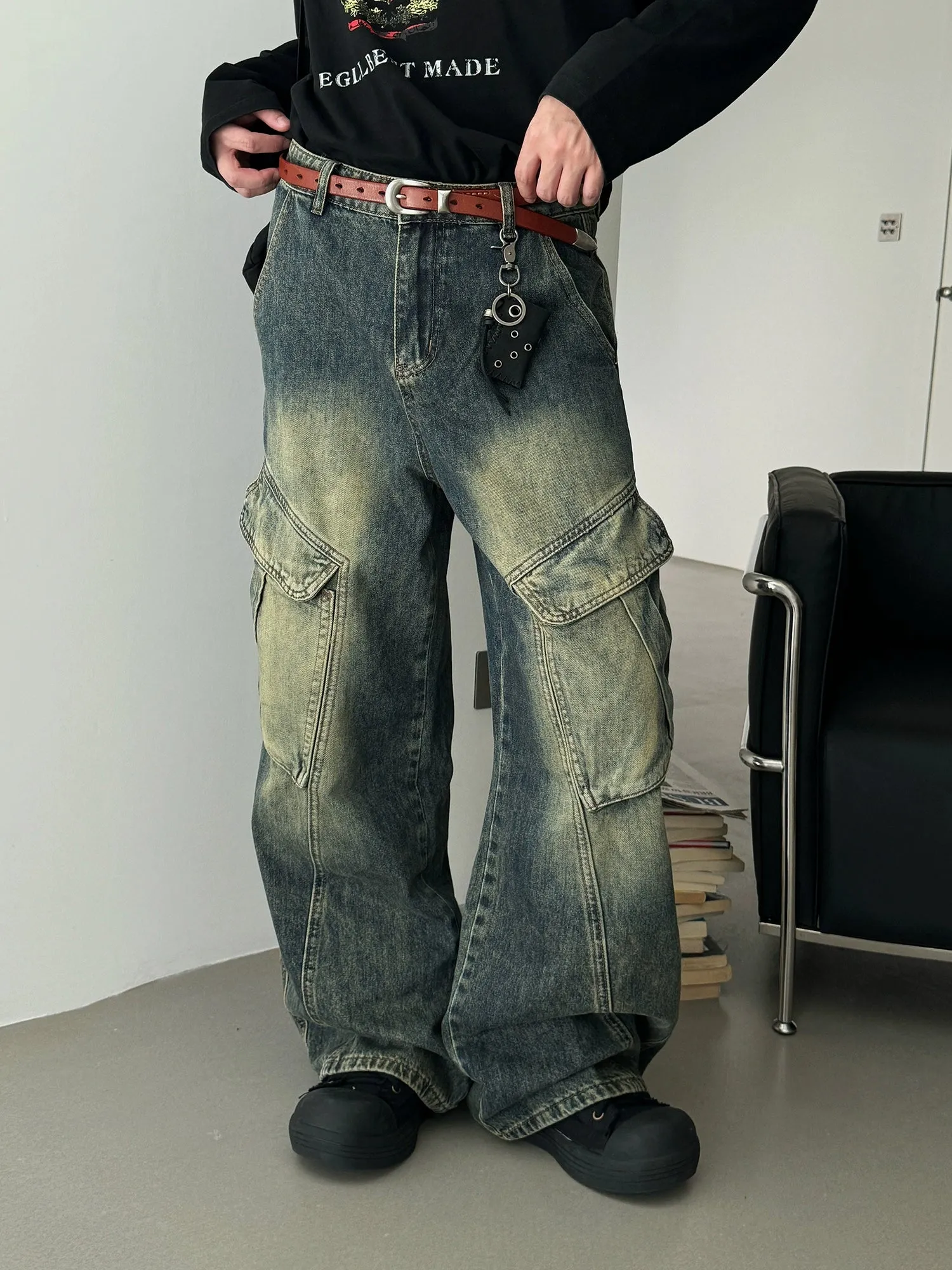 Nine Gradient Slant Pocket Cargo Jeans