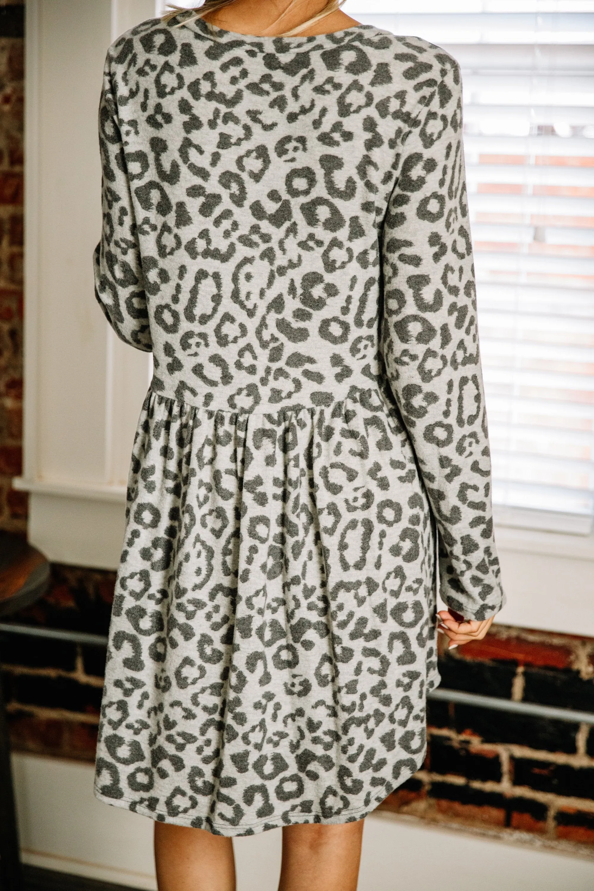 On Your Side Gray Leopard Dress