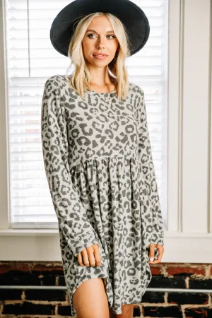 On Your Side Gray Leopard Dress