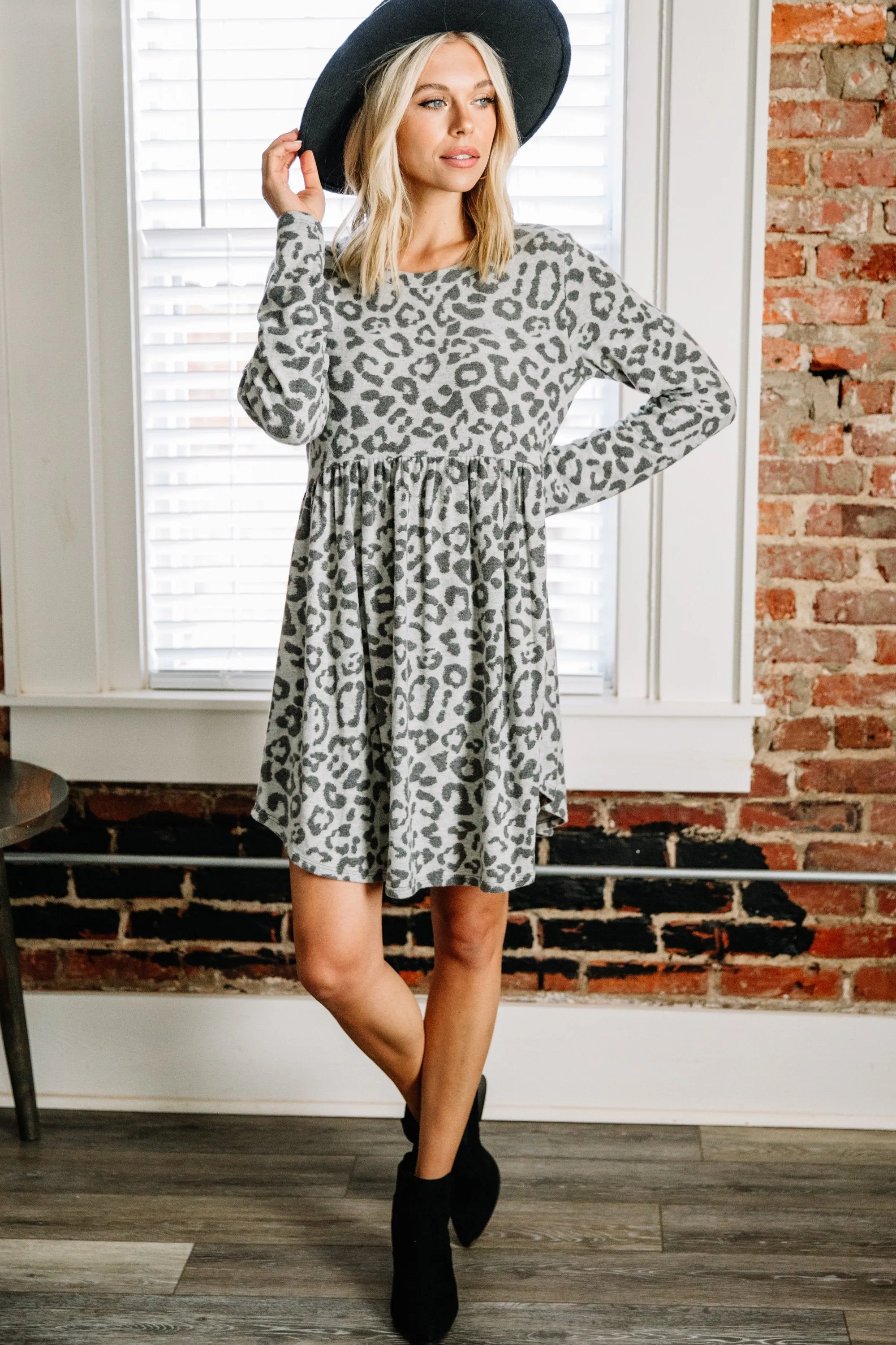 On Your Side Gray Leopard Dress