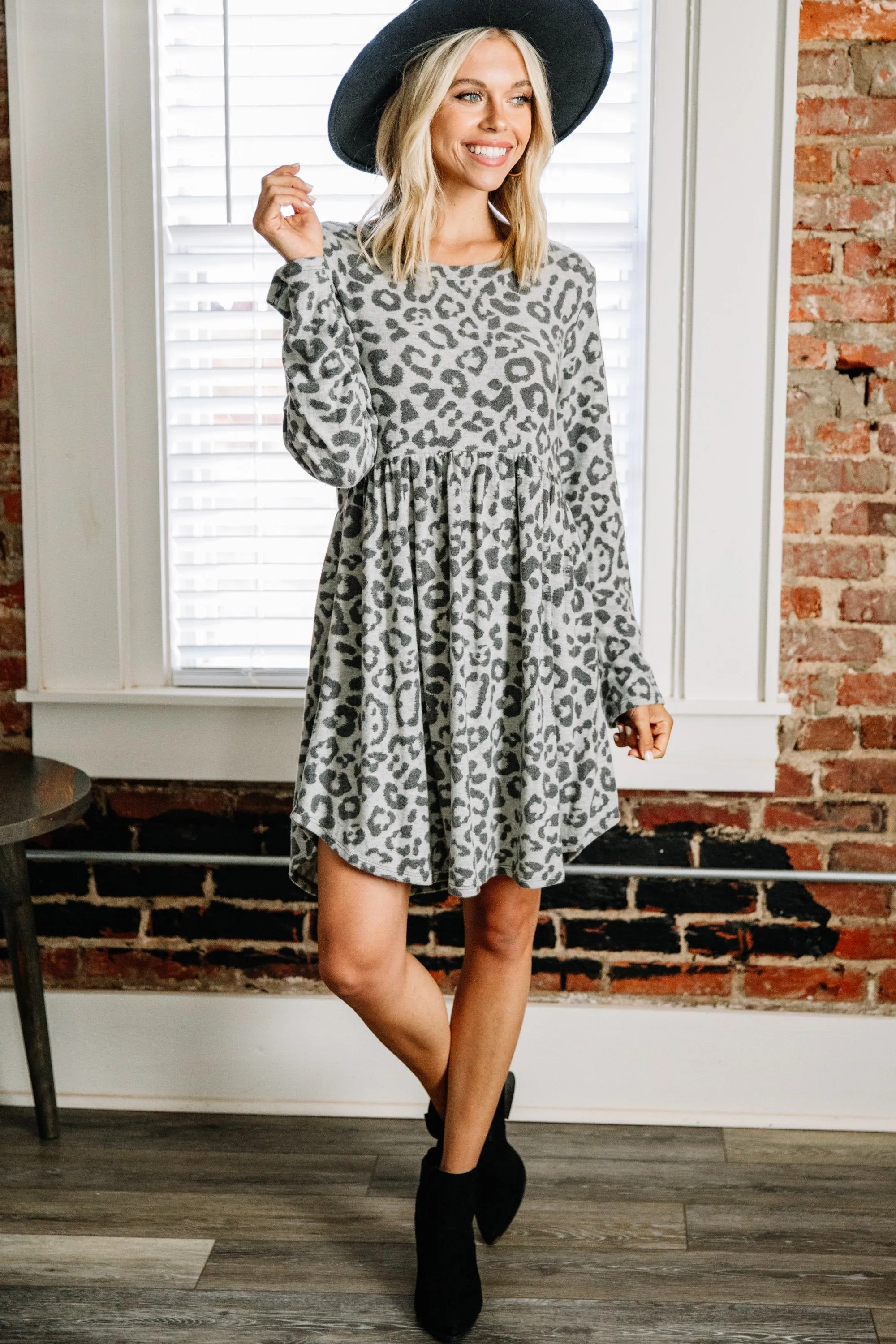 On Your Side Gray Leopard Dress