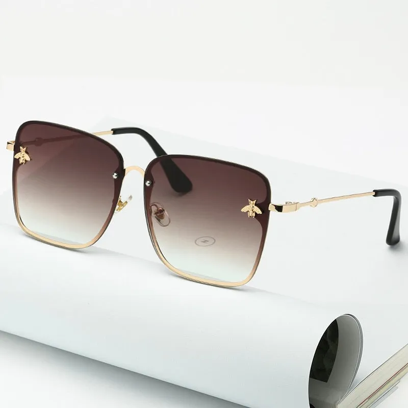 Oversize Rimless Square Bee Sunglasses Women Men Small Glasses Gradient Sun Glasses Female UV400