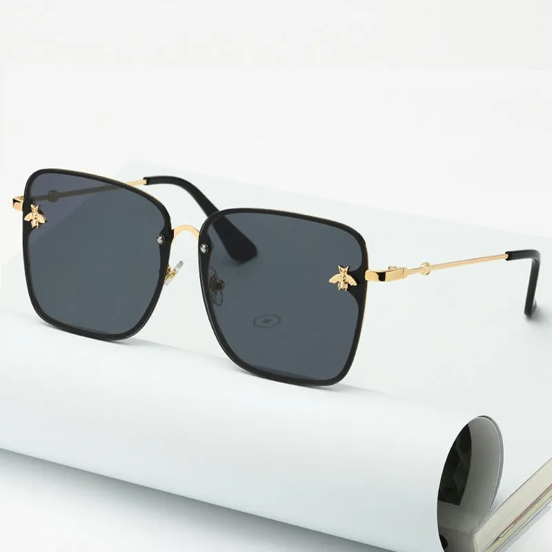 Oversize Rimless Square Bee Sunglasses Women Men Small Glasses Gradient Sun Glasses Female UV400
