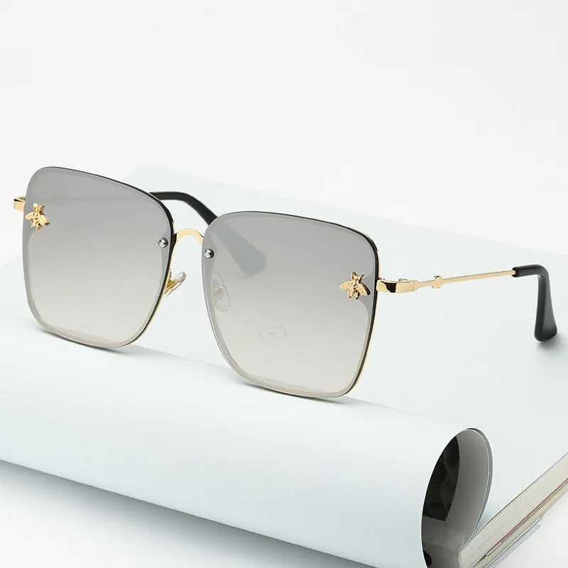 Oversize Rimless Square Bee Sunglasses Women Men Small Glasses Gradient Sun Glasses Female UV400