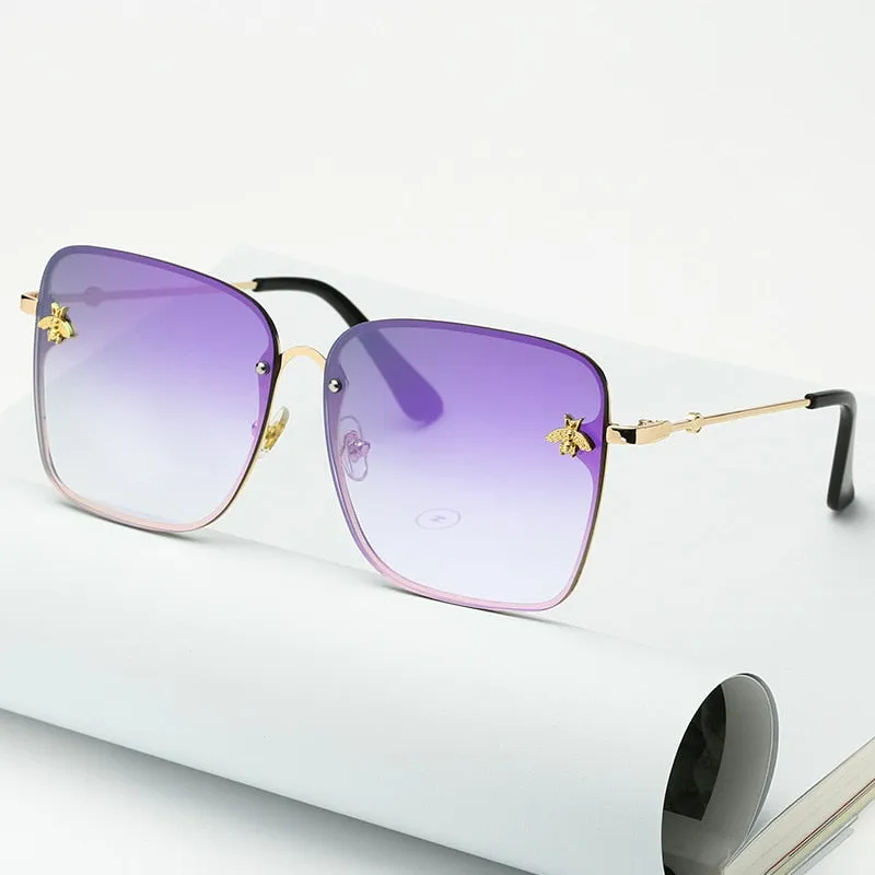 Oversize Rimless Square Bee Sunglasses Women Men Small Glasses Gradient Sun Glasses Female UV400