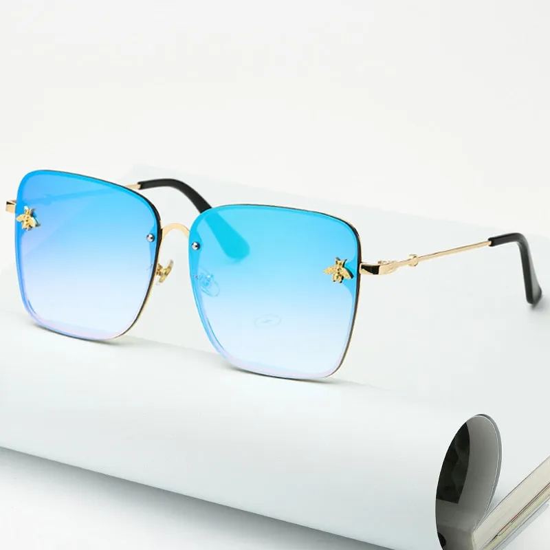 Oversize Rimless Square Bee Sunglasses Women Men Small Glasses Gradient Sun Glasses Female UV400