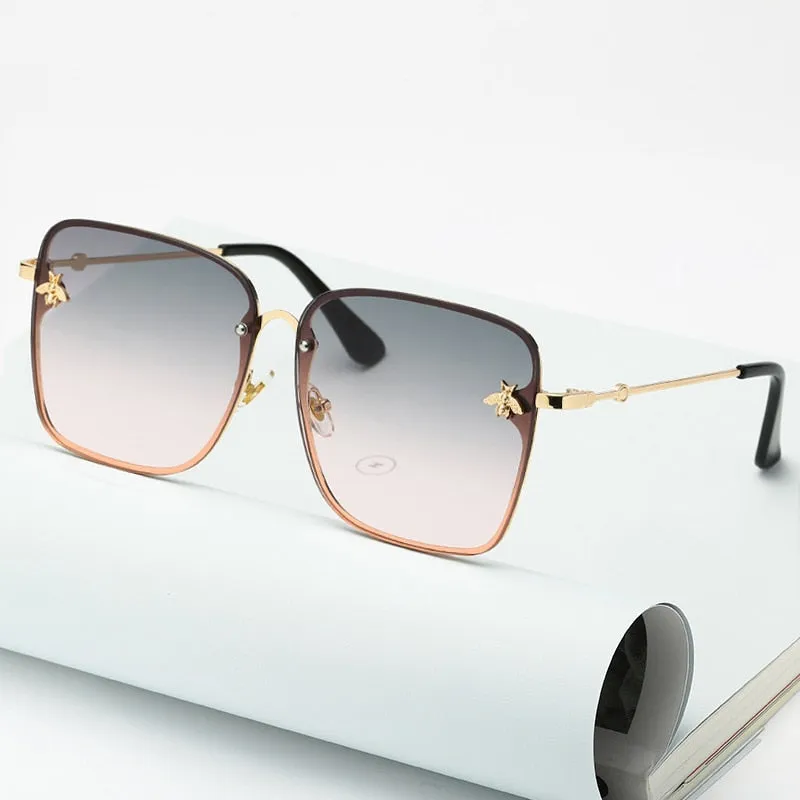 Oversize Rimless Square Bee Sunglasses Women Men Small Glasses Gradient Sun Glasses Female UV400