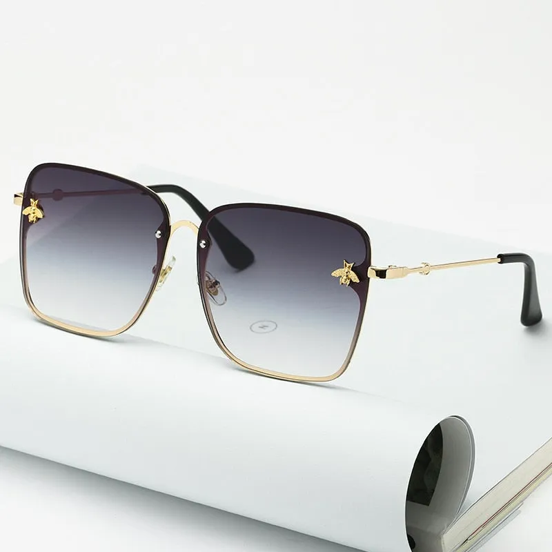 Oversize Rimless Square Bee Sunglasses Women Men Small Glasses Gradient Sun Glasses Female UV400