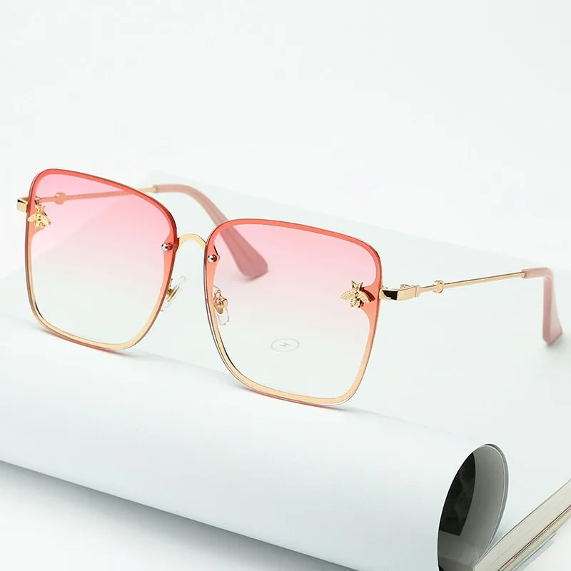 Oversize Rimless Square Bee Sunglasses Women Men Small Glasses Gradient Sun Glasses Female UV400