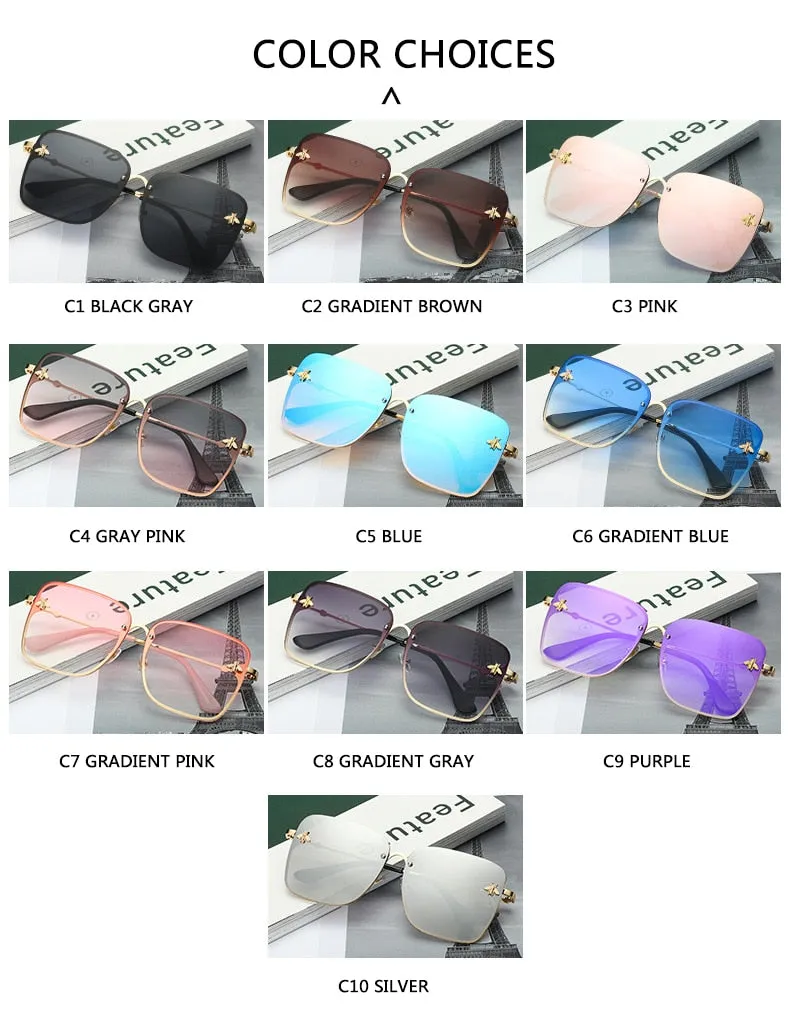 Oversize Rimless Square Bee Sunglasses Women Men Small Glasses Gradient Sun Glasses Female UV400