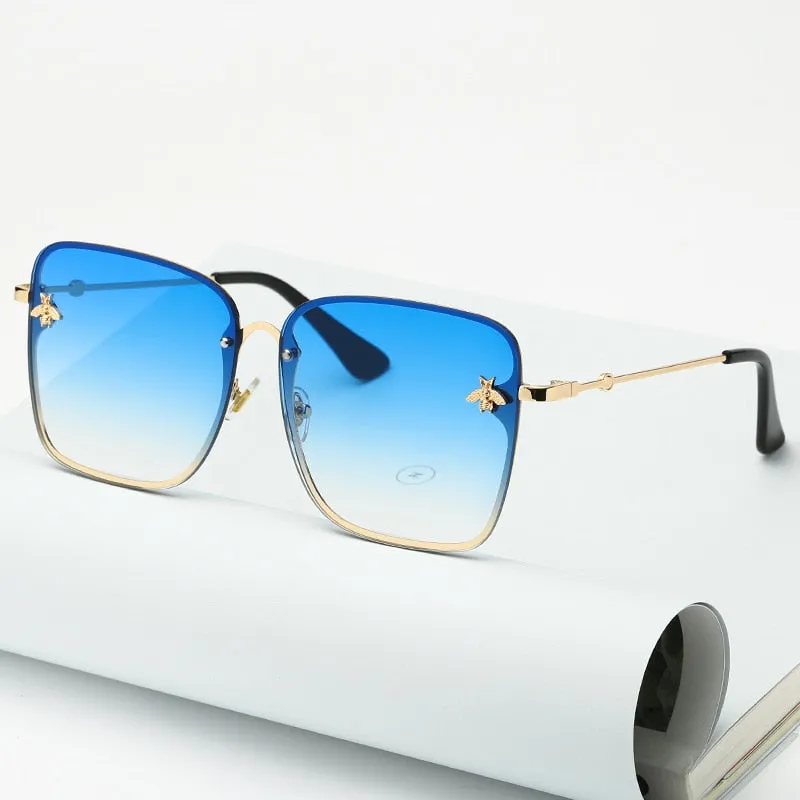 Oversize Rimless Square Bee Sunglasses Women Men Small Glasses Gradient Sun Glasses Female UV400